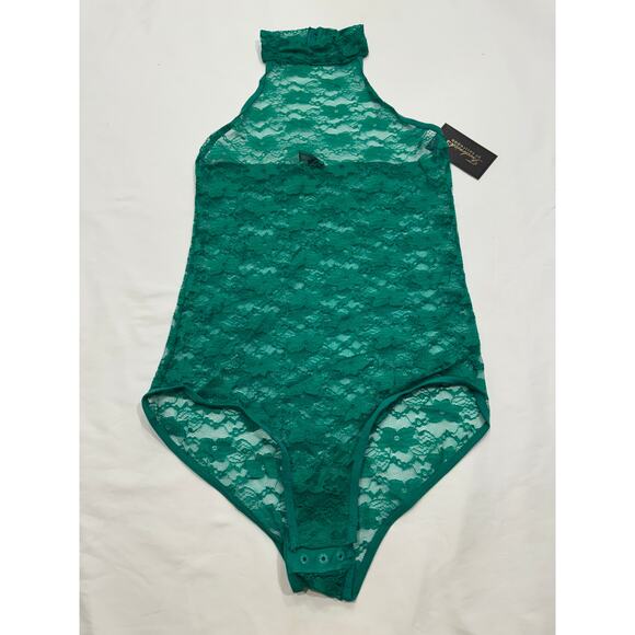NEW Frederick's Of Hollywood Margarita Floral Lace Halter Teddy Size S Green NWT - Picture 2 of 9